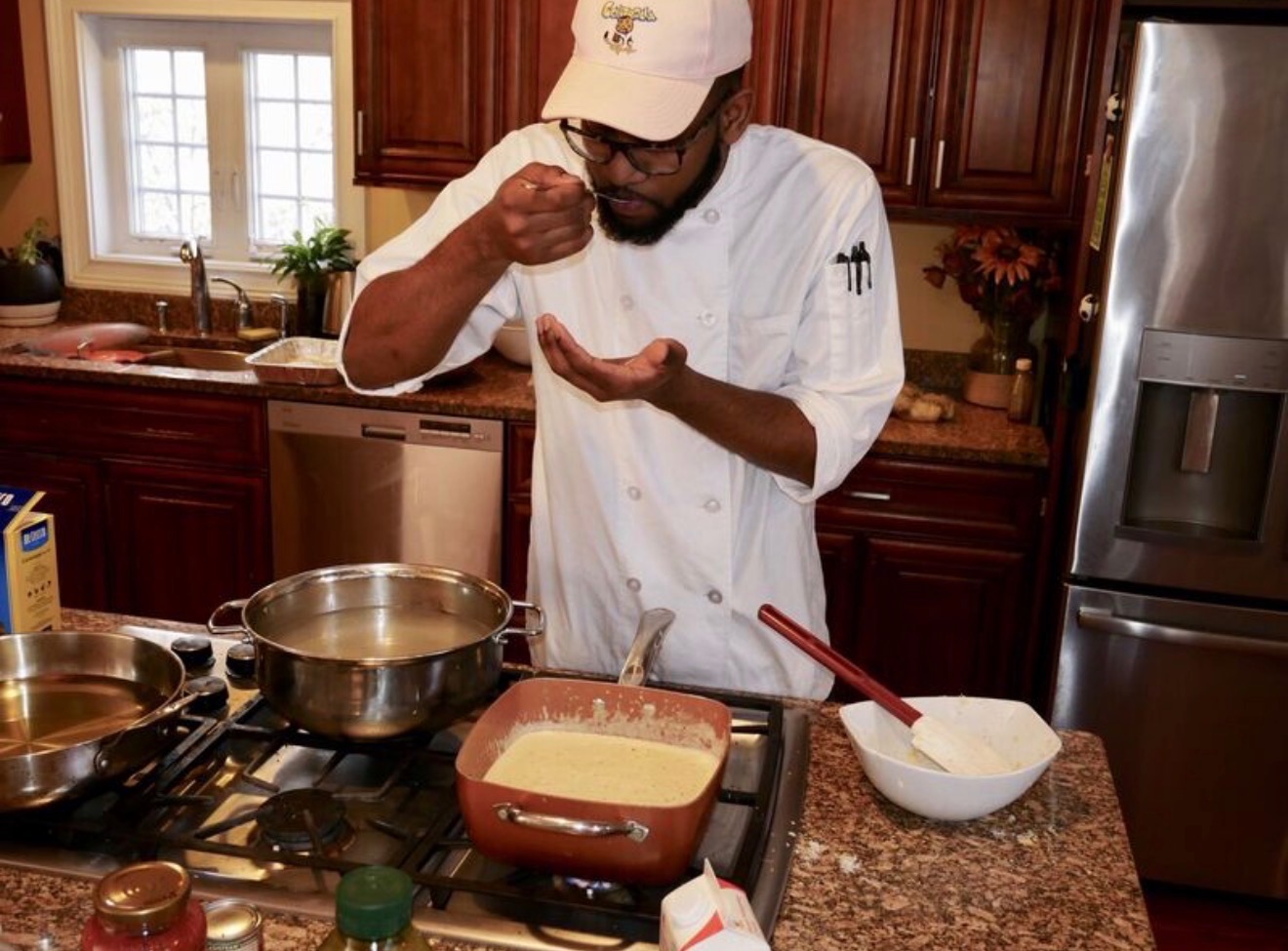 Chef tasting in the kitchen